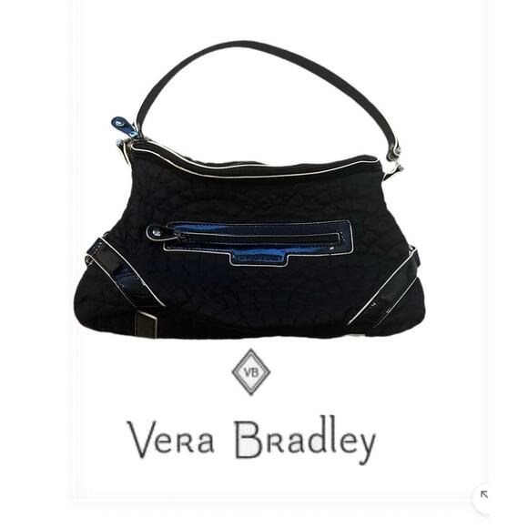 Vera Bradley Solid Black w/Ivory Accents Fold Over Microfiber Purse - Picture 1 of 5